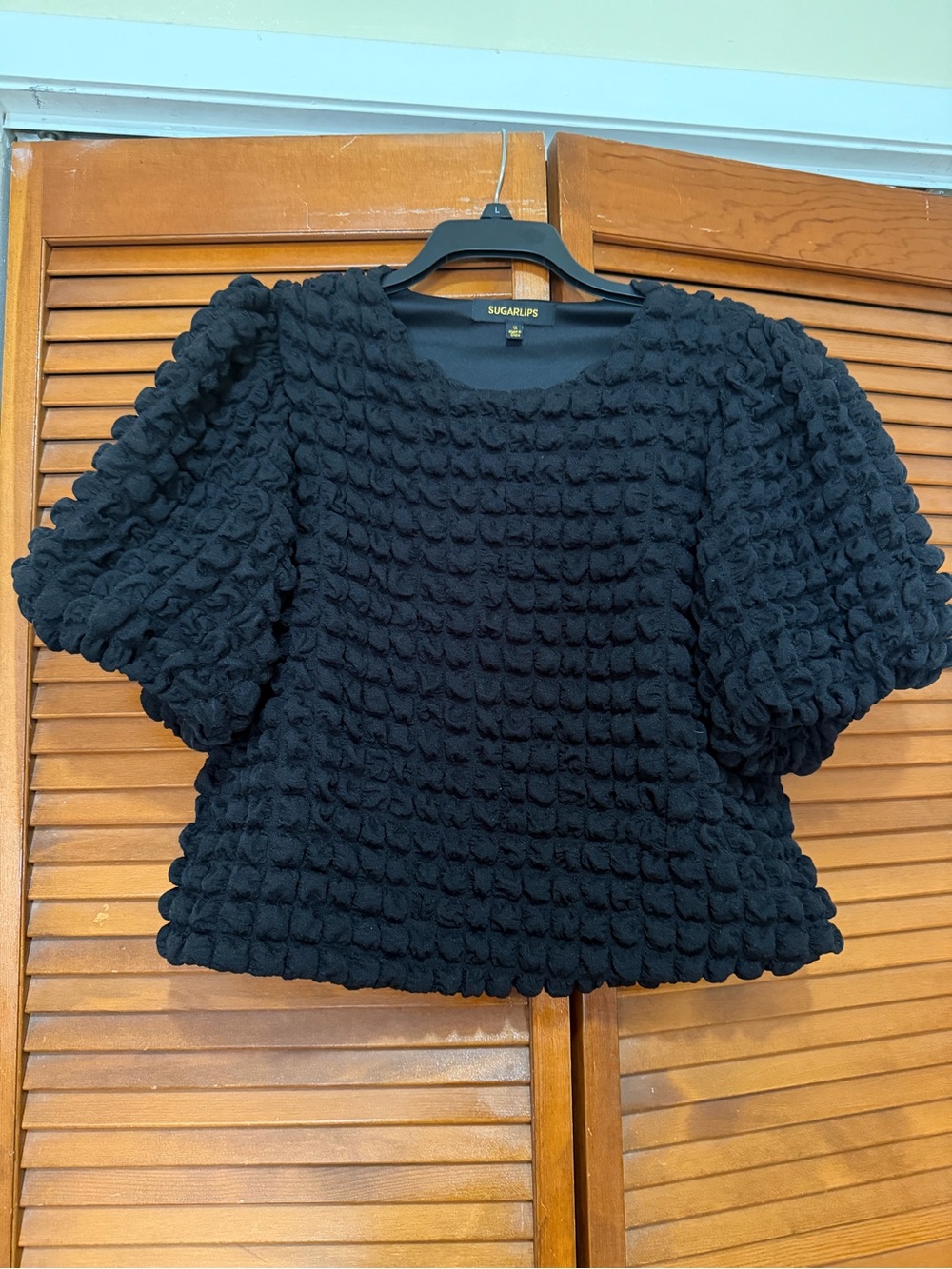 Sugarlips Black Textured Puff Sleeve Blouse